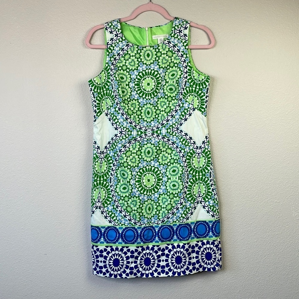 London Times green and blue midi dress size 4